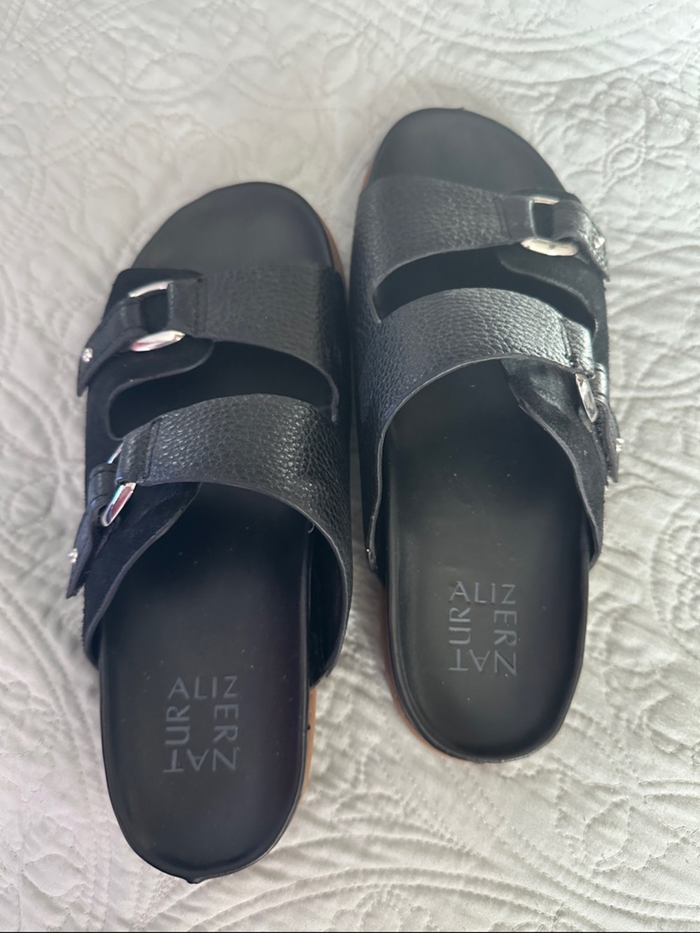 Naturalizer Black Double-Buckle Slide Sandals